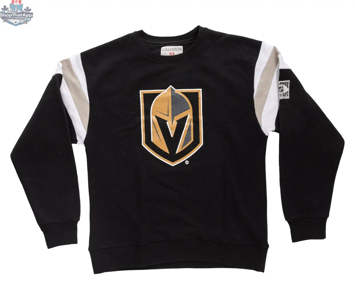 Calhoun Surf N' Skate Vegas Golden Knights retro varsity crewneck sweater with team logo and classic varsity style design.