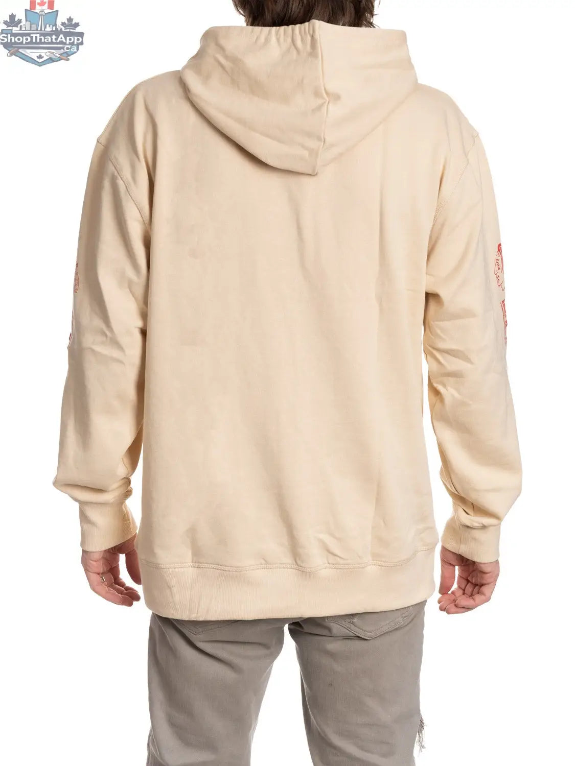 Chicago Blackhawks hoodie by Calhoun Surf N' Skate, oatmeal color, back view showing team logo and comfortable hoodie design.