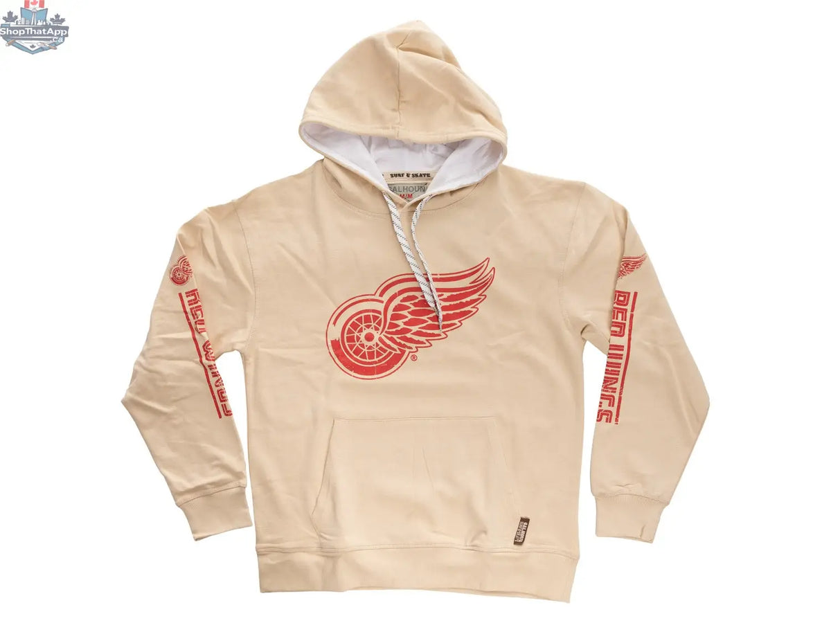 Calhoun Surf N' Skate Detroit Red Wings hoodie in oatmeal color with team logo and hockey-inspired design.