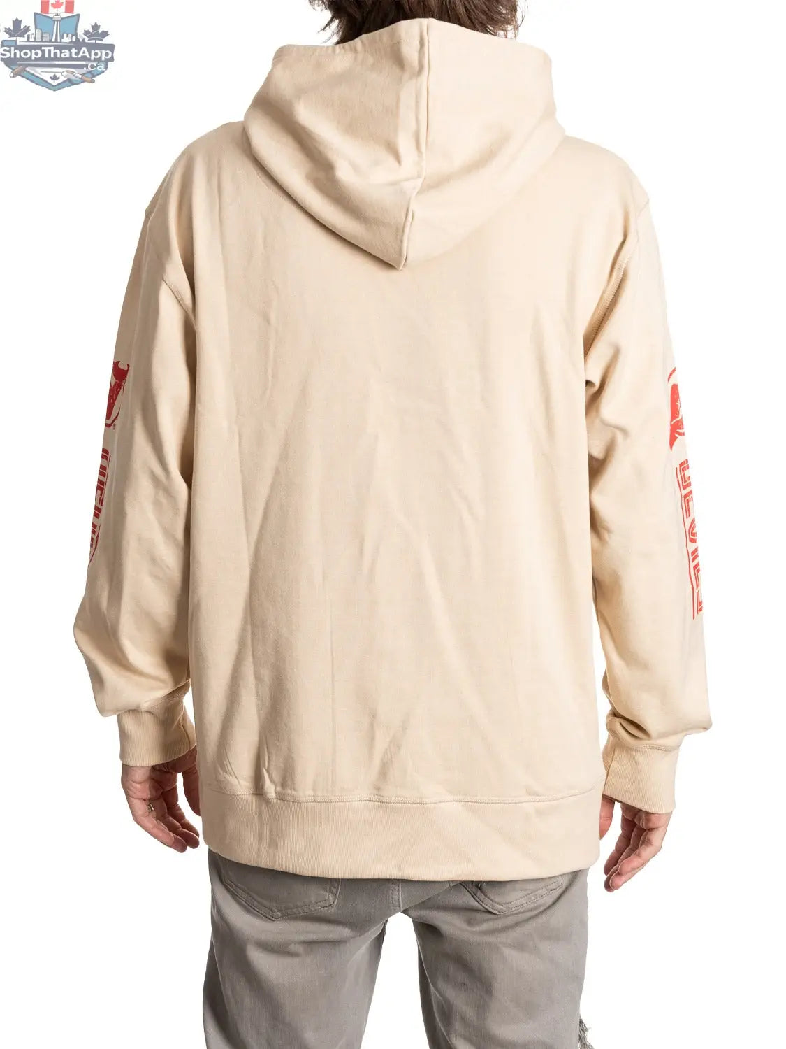 New Jersey Devils hoodie by Calhoun Surf N' Skate, featuring team logo and game day design on oatmeal-colored fabric.