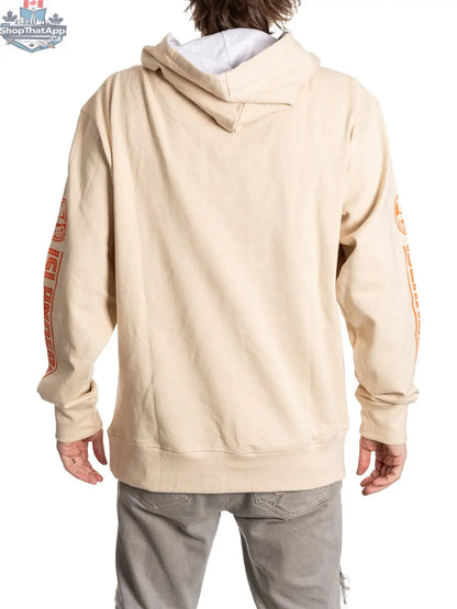 Oatmeal New York Islanders Vibes hoodie by Calhoun Surf N' Skate showing the back design with Islanders logo and team graphics.