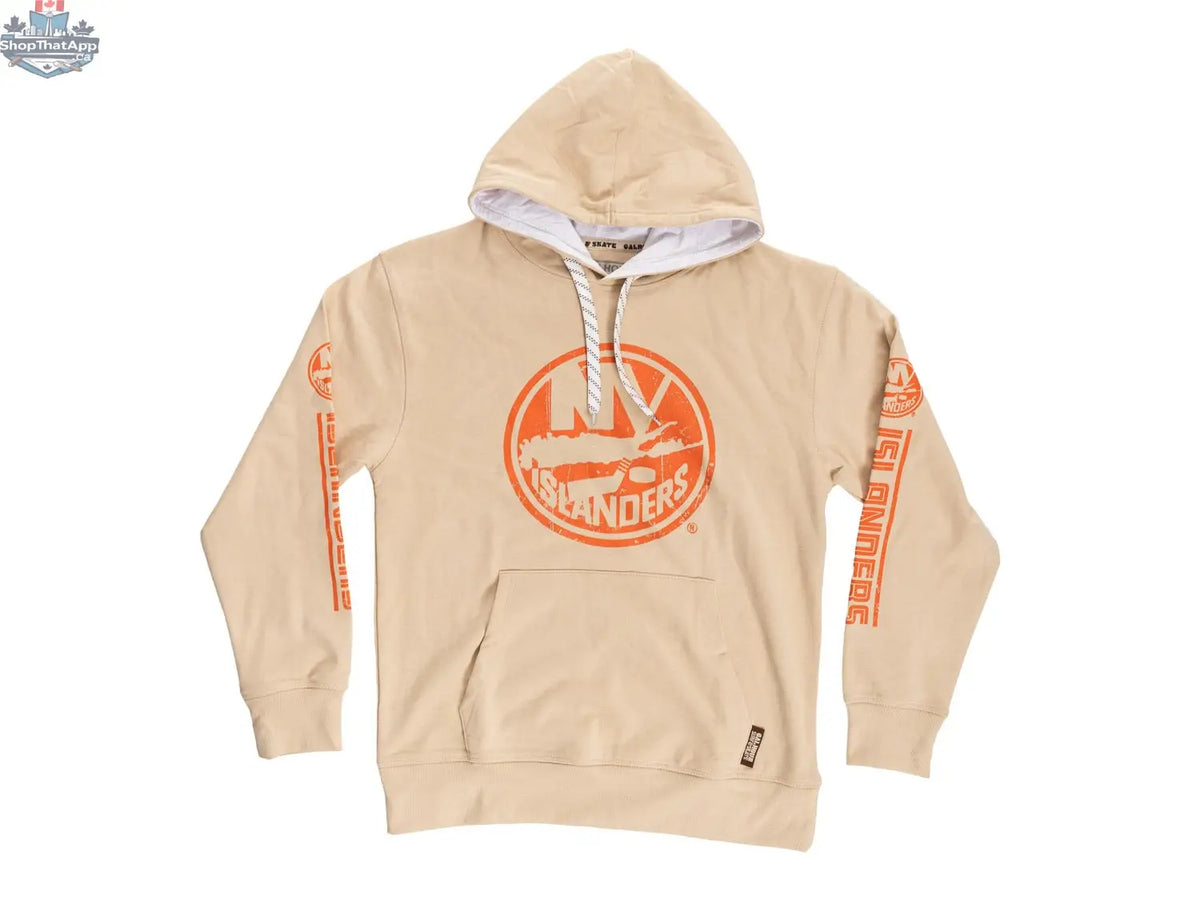 Oatmeal New York Islanders Vibes hoodie by Calhoun Surf N' Skate, featuring team logo and graphic design for fans.