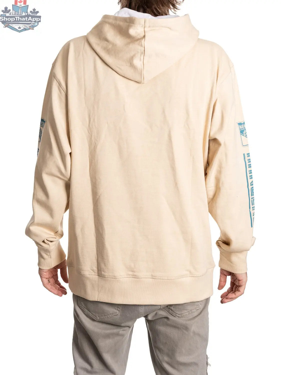 Oatmeal New York Rangers hoodie by Calhoun Surf N' Skate with team logo and back design, casual sportswear for fans.