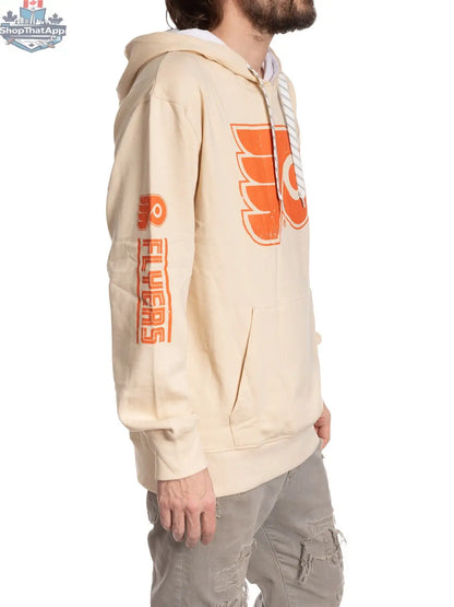 Oatmeal Philadelphia Flyers Vibes hoodie by Calhoun Surf N' Skate, featuring Flyers logo and team graphics on front.