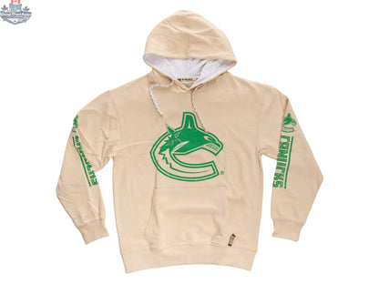 Vancouver Canucks oatmeal hoodie by Calhoun Surf N' Skate featuring vintage Vancouver Canucks logo and stylish fan design.