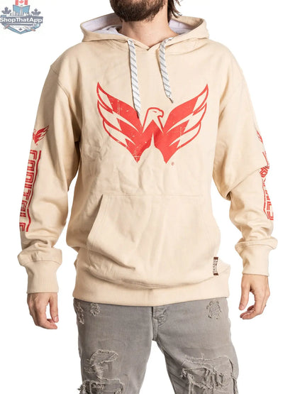 Washington Capitals hoodie by Calhoun Surf N' Skate in oatmeal color with team logo, casual style, and comfortable fit.