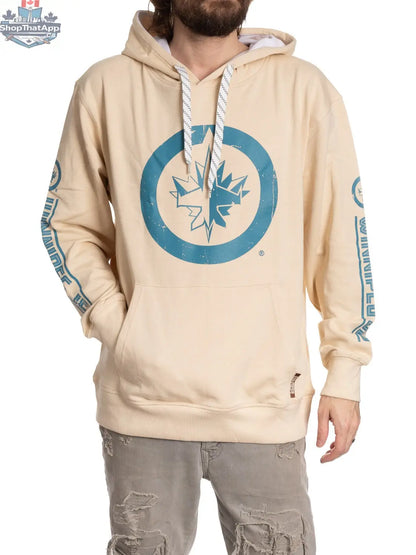 Winnipeg Jets hoodie in oatmeal color by Calhoun Surf N' Skate, featuring team logo and comfortable fit for ultimate fan vibes.