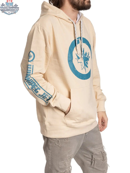 Winnipeg Jets hoodie in oatmeal color by Calhoun Surf N' Skate, featuring team logo and casual fit for ultimate fan vibes.