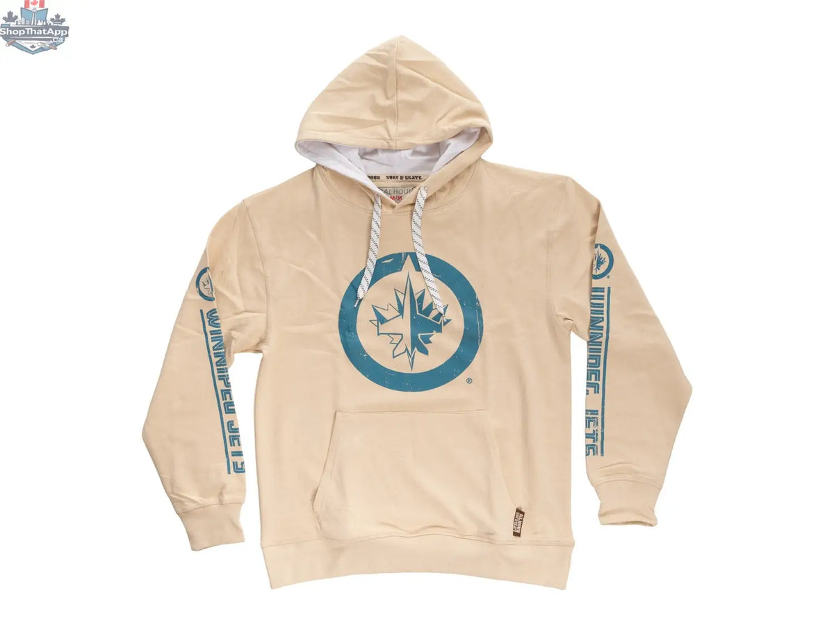 Winnipeg Jets oatmeal-colored hoodie by Calhoun Surf N' Skate with team logo and front pocket, casual fan apparel.