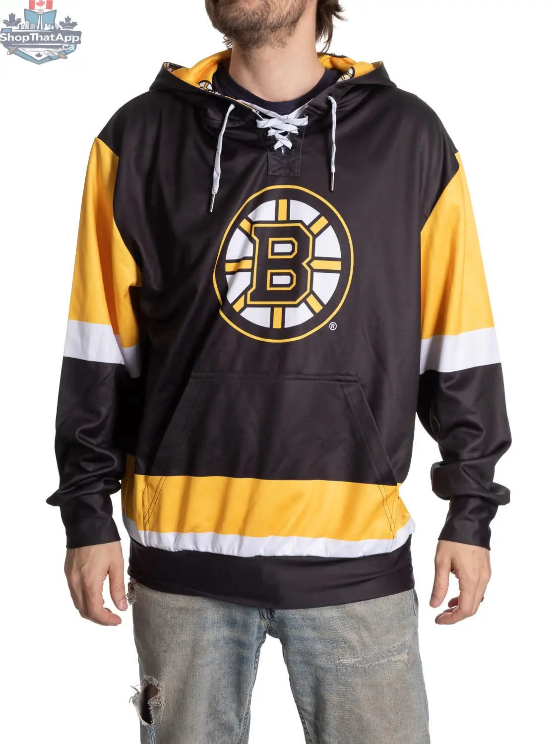 Boston Bruins hoodie by Calhoun Surf N' Skate featuring a lace design for comfort and stylish team apparel.