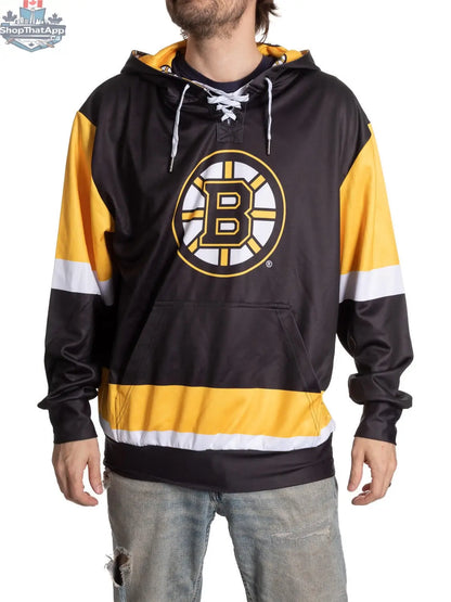 Boston Bruins hoodie by Calhoun Surf N' Skate featuring a lace design for comfort and stylish team apparel.