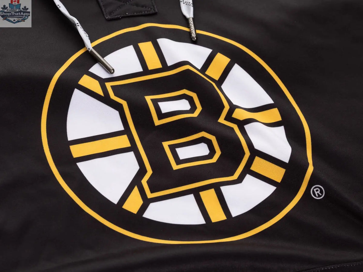Boston Bruins hoodie by Calhoun Surf N' Skate featuring a lace design, soft fabric, and team logo for comfortable style.