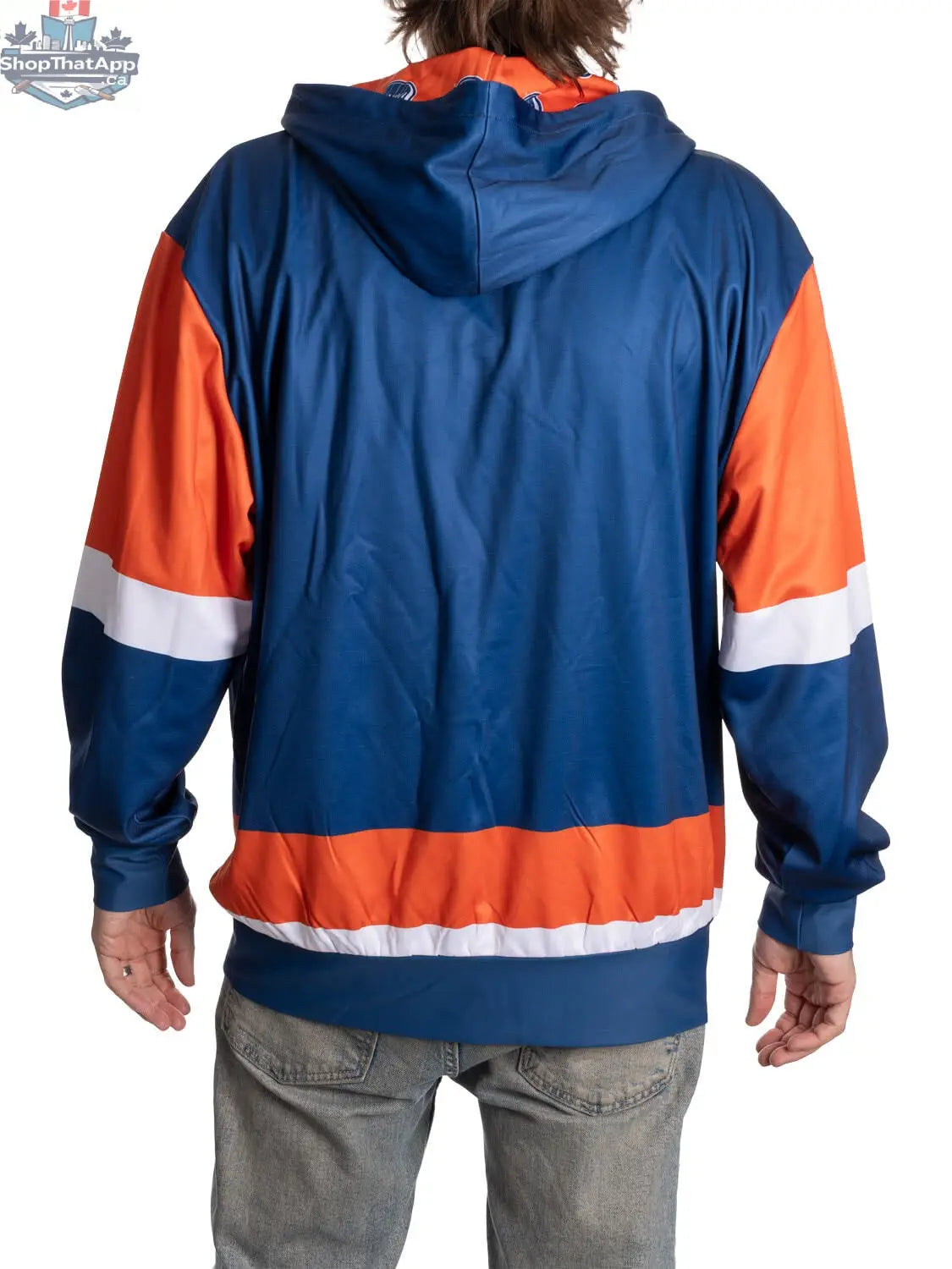 Calhoun Surf N' Skate Edmonton Oilers hoodie with lace design, featuring team logo and vibrant sublimation back print.