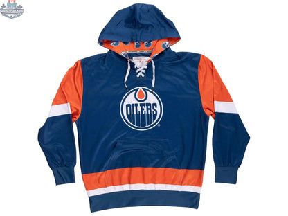Calhoun Surf N' Skate Edmonton Oilers hoodie featuring lace design, cozy fabric, and team logo for passionate hockey fans.