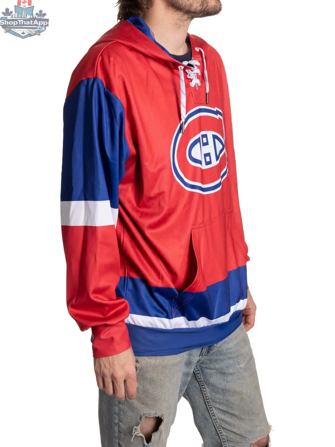 Calhoun Surf N' Skate Montreal Canadiens hoodie with lace-style details, showcasing comfortable fabric and team logo design.