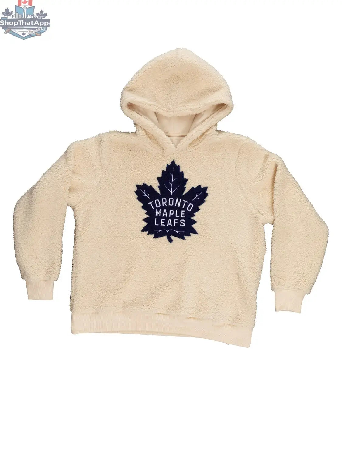 NHL Toronto Maple Leafs ladies sherpa hoodie by Calhoun Surf N' Skate featuring team logo and cozy fleece-lined interior.