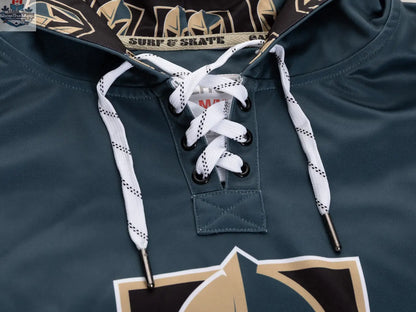 Calhoun Surf N' Skate Vegas Golden Knights hoodie with stylish lace design, featuring team logo and detailed sublimation pattern.