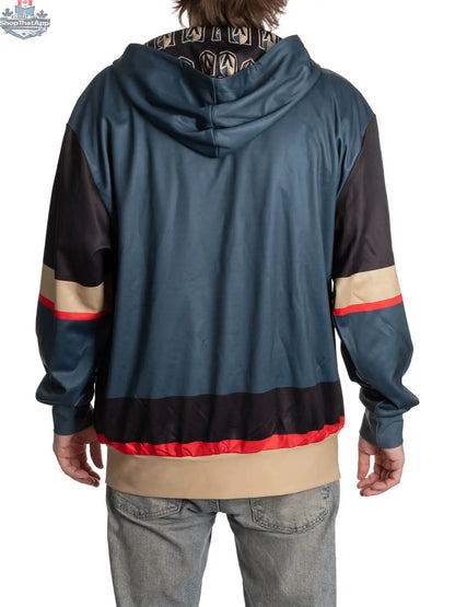 Calhoun Surf N' Skate Vegas Golden Knights hoodie with stylish lace design, showing the back sublimation print and team logo.