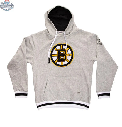 Boston Bruins Calhoun Surf N' Skate chenille woven logo hoodie featuring a flat knit design and Boston Bruins branding.