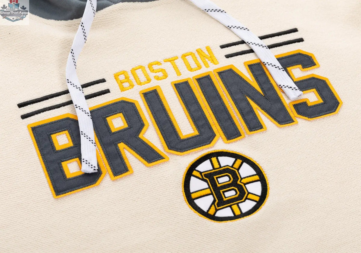 Boston Bruins retro unisex hoodie by Calhoun Surf N' Skate, featuring detailed Bruins logo and vintage design on reverse terry fabric.