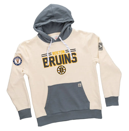 Unisex Boston Bruins retro hoodie by Calhoun Surf N' Skate featuring reverse terry fabric, front logo, and classic hockey team design.