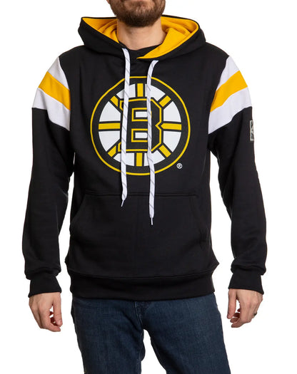 Boston Bruins varsity retro style hoodie by Calhoun Surf N' Skate, featuring classic team logo and varsity lettering on a comfortable hoodie.