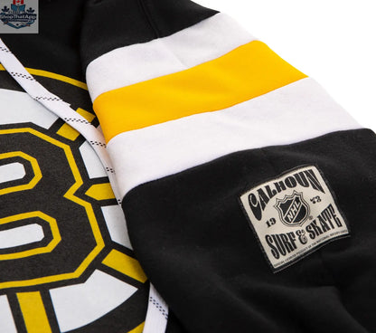 Boston Bruins varsity retro style hoodie by Calhoun Surf N' Skate, featuring classic team logo and vintage-inspired design.