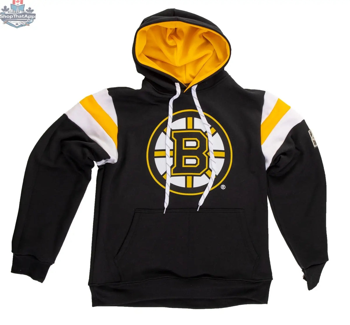 Boston Bruins varsity retro style hoodie by Calhoun Surf N' Skate, featuring classic team logo and vintage design on the front.