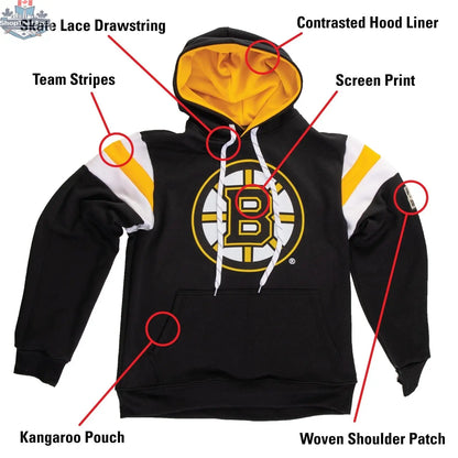 Boston Bruins varsity style hoodie by Calhoun Surf N' Skate, featuring classic team logo and retro design in soft fabric.