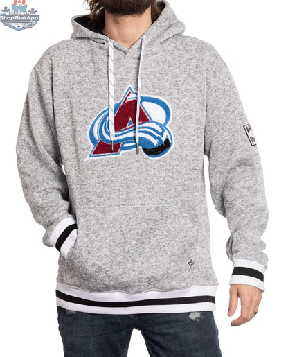 Colorado Avalanche hoodie by Calhoun Surf N' Skate featuring a woven chenille logo on a cozy hoodie.