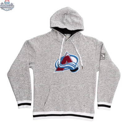 Calhoun Surf N' Skate Colorado Avalanche hoodie with muskoka-style premium chenille woven logo, shown flat.