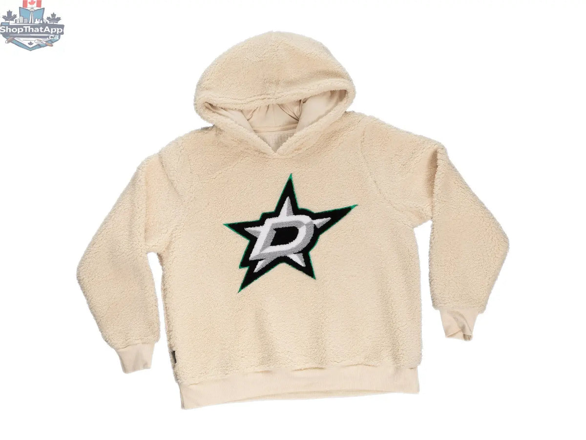 Ladies Dallas Stars Sherpa hoodie with plush chenille logo, soft interior, and comfortable fit from Calhoun Surf N' Skate.