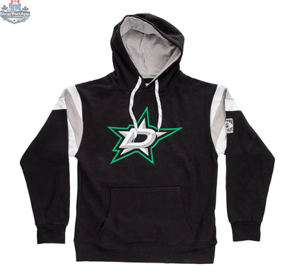 Dallas Stars varsity retro style hoodie by Calhoun Surf N' Skate, featuring team logo and classic design on front.