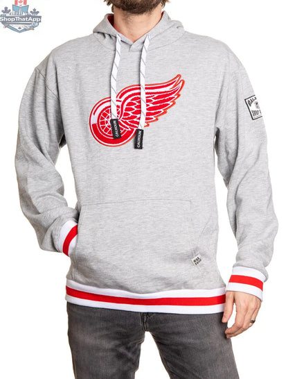 Detroit Red Wings hoodie by Calhoun Surf N' Skate featuring a premium chenille woven logo in Muskoka style, official NHL merchandise.