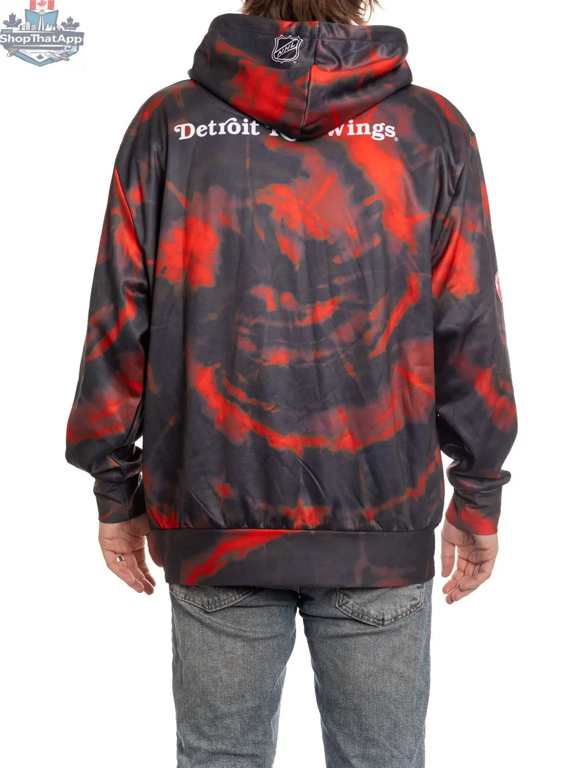Detroit Red Wings hoodie by Calhoun Surf N' Skate featuring sublimation print on the back, suitable for dedicated fans.