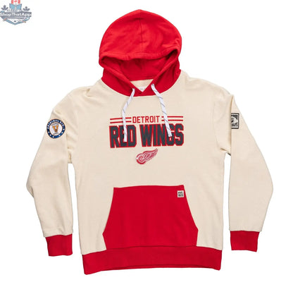 Red Wings hoodie by Calhoun Surf N' Skate, unisex reverse terry sweatshirt with retro Detroit Red Wings logo and design.