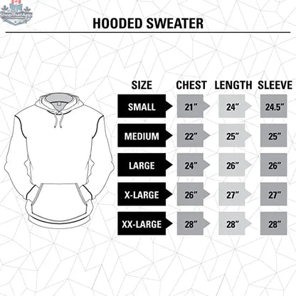 Calhoun Surf N' Skate Detroit Red Wings unisex hoodie with retro reverse terry fabric, shown on sizing chart.