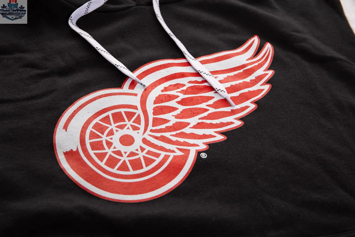 Detroit Red Wings varsity-style hoodie by Calhoun Surf N' Skate, featuring team logo and retro sports apparel design.