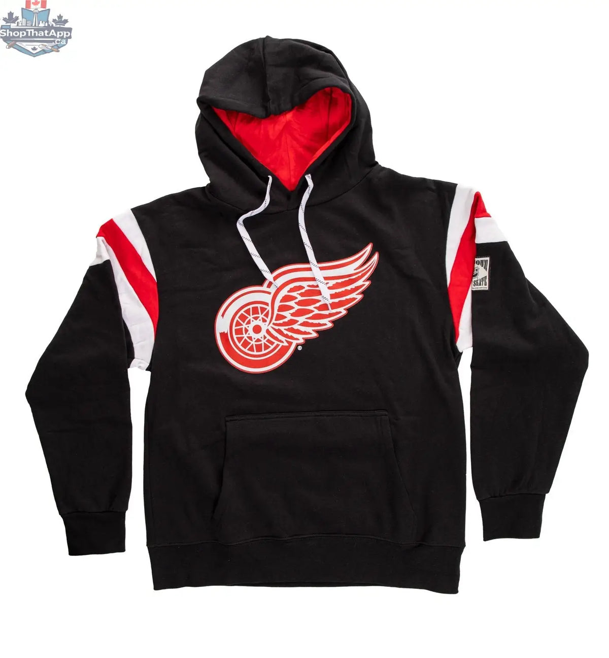 Detroit Red Wings varsity style hoodie by Calhoun Surf N' Skate, featuring classic fan apparel with red and white team colors.