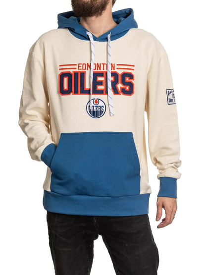 Unisex Edmonton Oilers hoodie by Calhoun Surf N' Skate featuring retro reverse terry fabric and team logo on front.