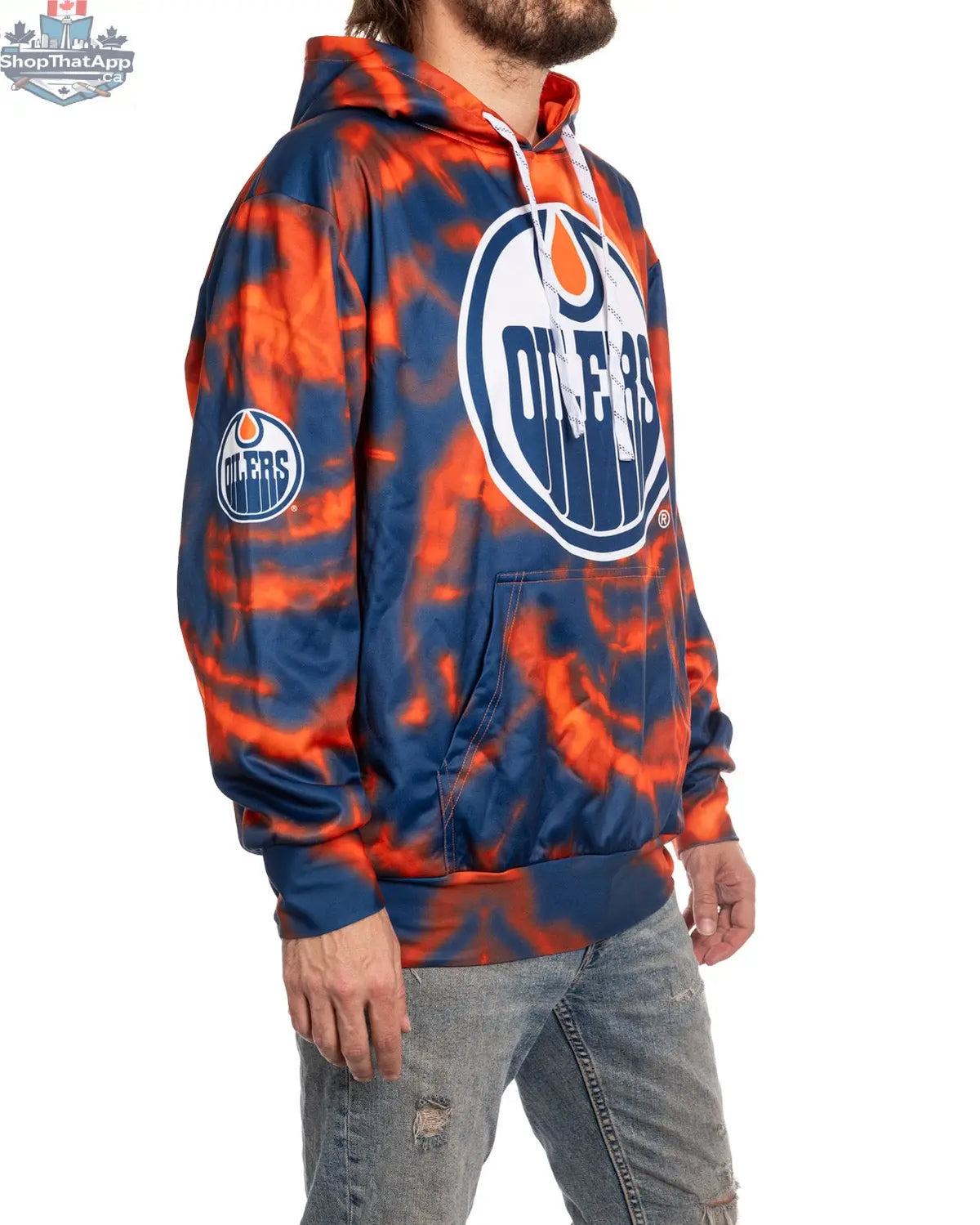 Edmonton Oilers sublimation hoodie by Calhoun Surf N' Skate, featuring team logo and vibrant design on soft fabric.