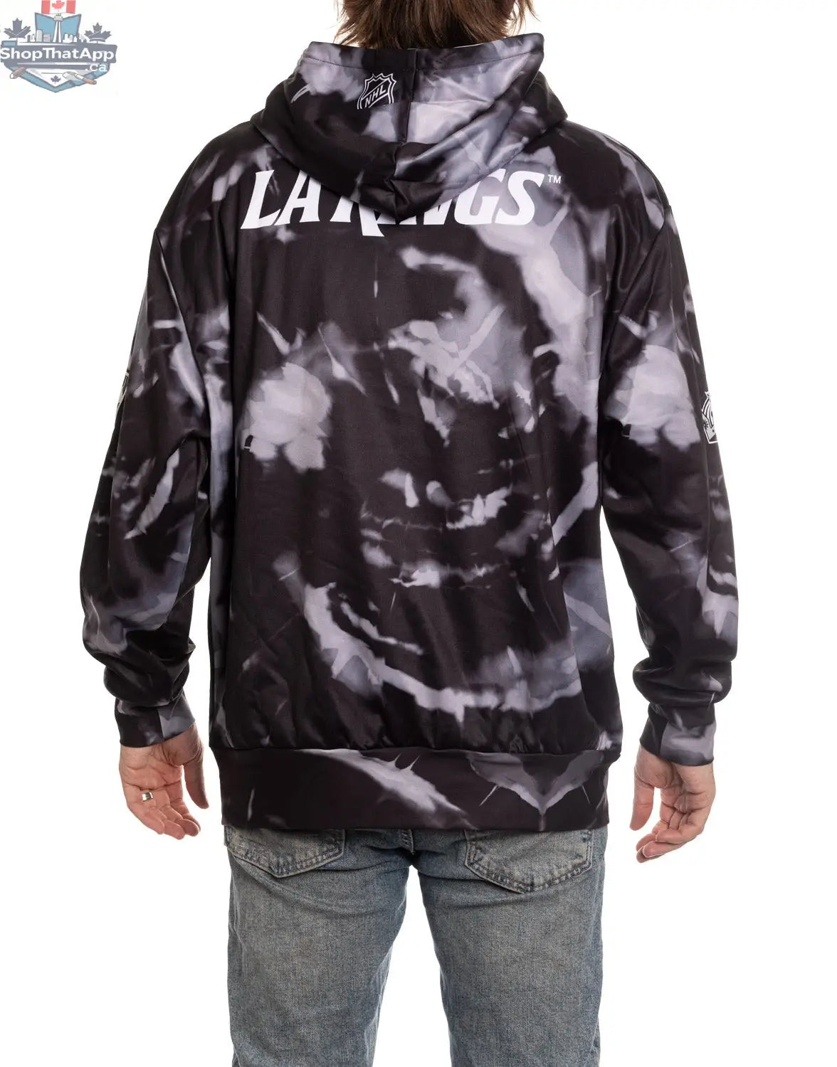Los Angeles Kings hoodie by Calhoun Surf N' Skate featuring a sublimation design on the back, casual streetwear style.
