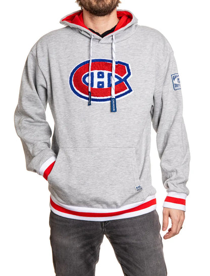 Montreal Canadiens hoodie by Calhoun Surf N' Skate featuring a premium chenille woven logo on a cozy Muskoka style hoodie.