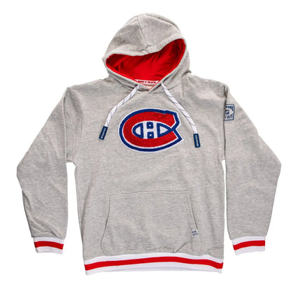 Montreal Canadiens hoodie by Calhoun Surf N' Skate featuring a premium chenille woven logo on a cozy Muskoka-style hoodie.