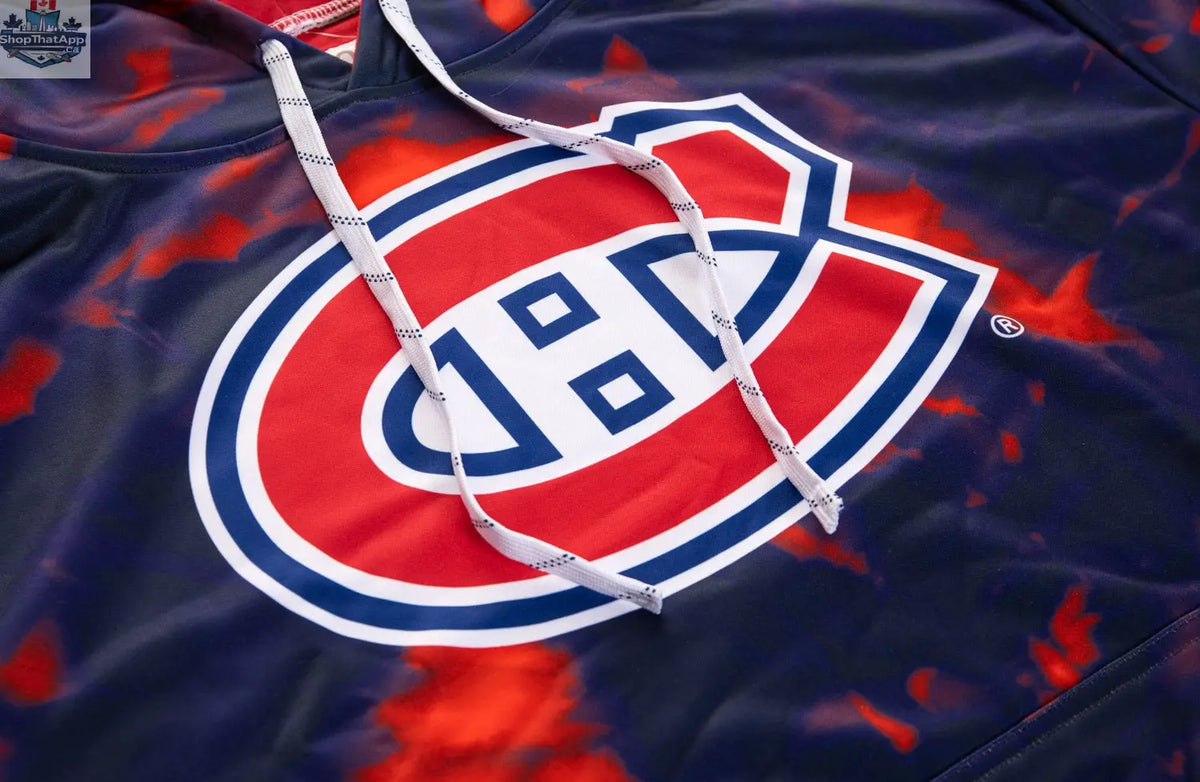 Montreal Canadiens hoodie by Calhoun Surf N' Skate featuring vibrant sublimation design and detailed team logo on the front.