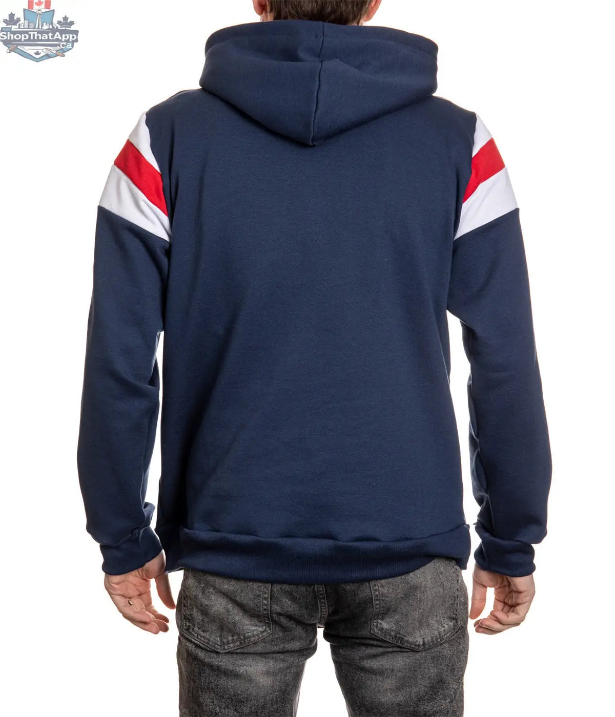 Montreal Canadiens retro hoodie in vintage varsity style, navy and red pullover with team logo, by Calhoun Surf N' Skate