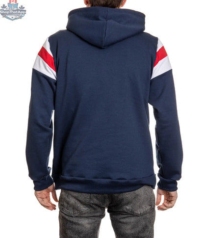 Montreal Canadiens retro hoodie in vintage varsity style, navy and red pullover with team logo, by Calhoun Surf N' Skate