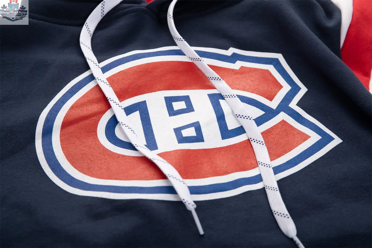 Montreal Canadiens retro hoodie by Calhoun Surf N' Skate, vintage varsity style pullover with Canadiens logo and team colors.