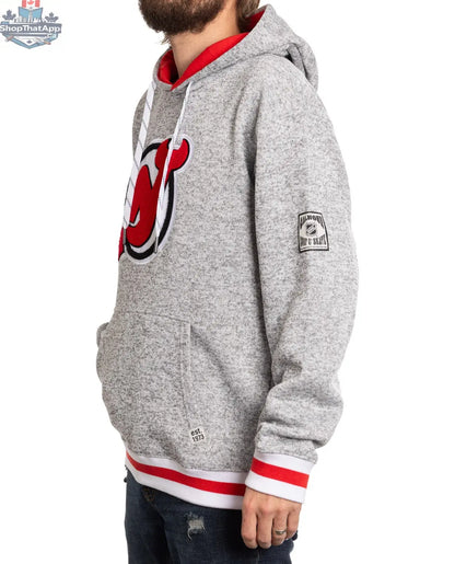 New Jersey Devils hoodie by Calhoun Surf N' Skate featuring a premium chenille woven Devils logo on the front.