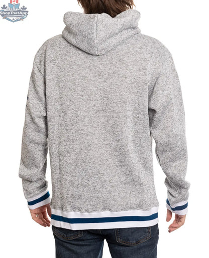 New York Islanders hoodie with Muskoka-style premium chenille woven logo, showing the back design on a Calhoun Surf N' Skate hoodie.